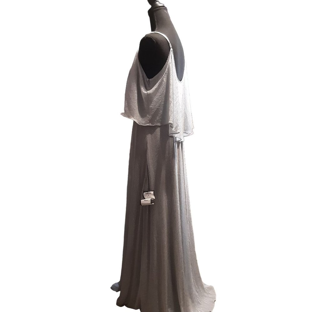 Calvin Klein Spaghetti Strap Metallic Evening Gown W/ Overlay Draped Bodice 14 - Picture 2 of 13
